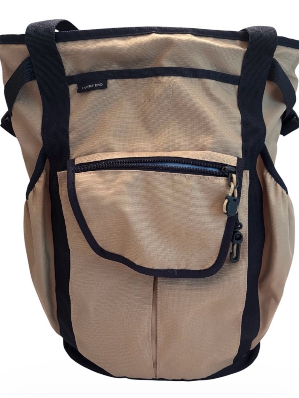Lands' End Beige Canvas Convertible Backpack and Tote with Black Trim